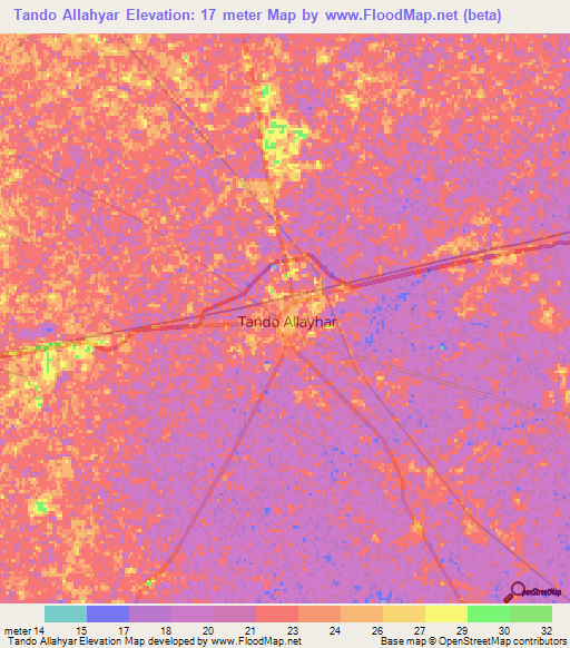 Tando Allahyar,Pakistan Elevation Map