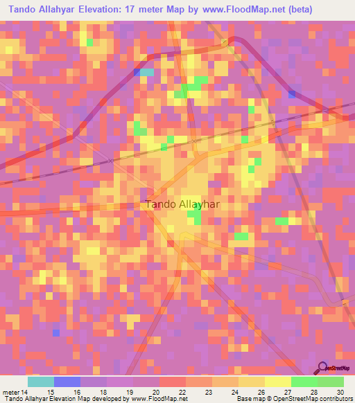 Tando Allahyar,Pakistan Elevation Map