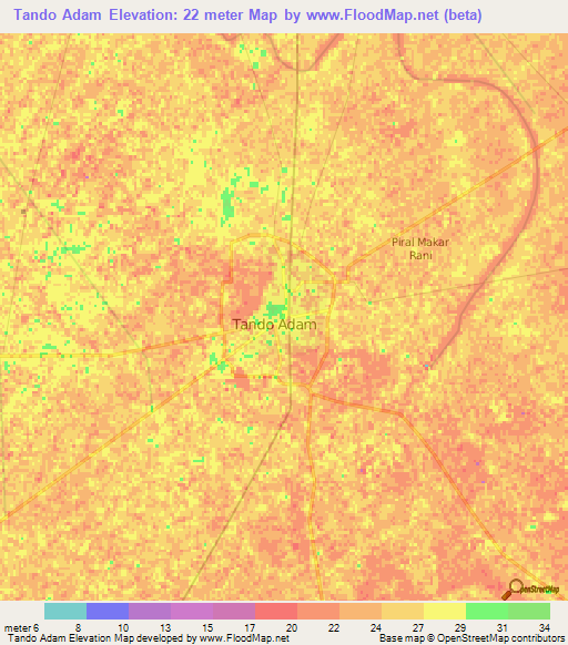 Tando Adam,Pakistan Elevation Map