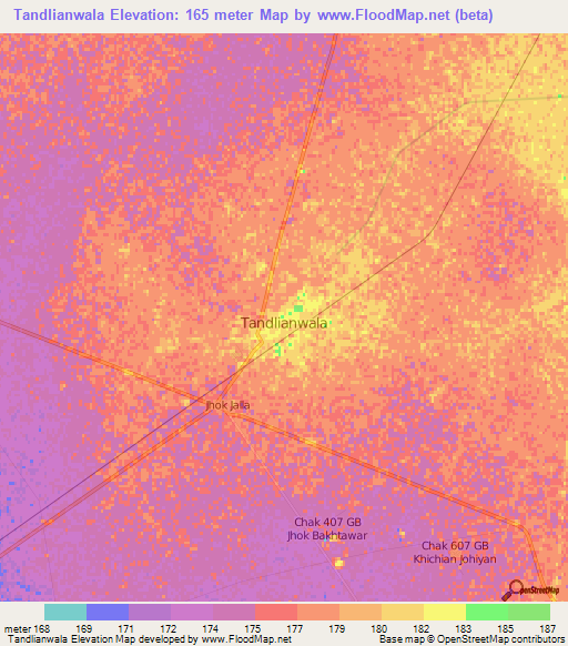 Tandlianwala,Pakistan Elevation Map