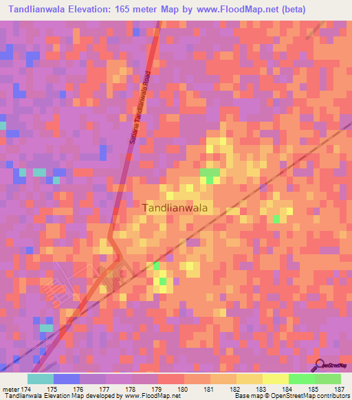 Tandlianwala,Pakistan Elevation Map