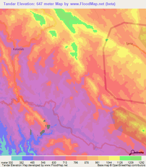 Tandar,Pakistan Elevation Map