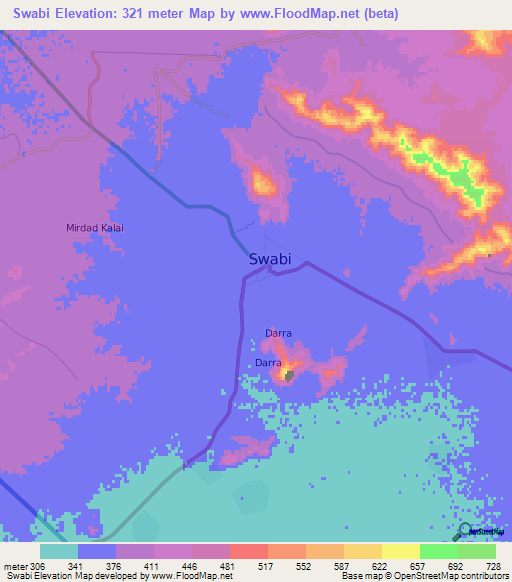 Swabi,Pakistan Elevation Map