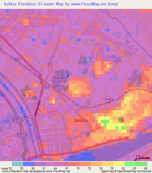 Sukkur,Pakistan Elevation Map