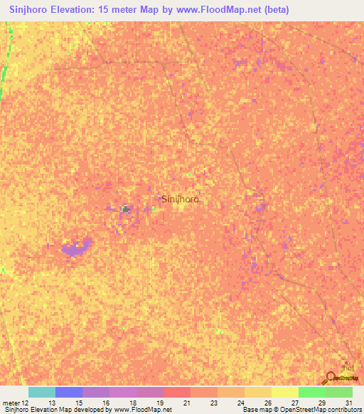 Sinjhoro,Pakistan Elevation Map