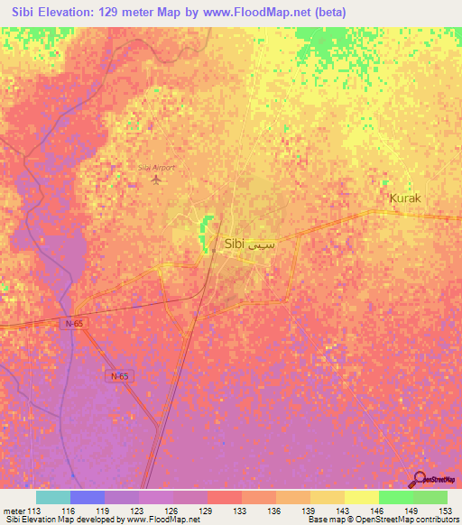 Sibi,Pakistan Elevation Map