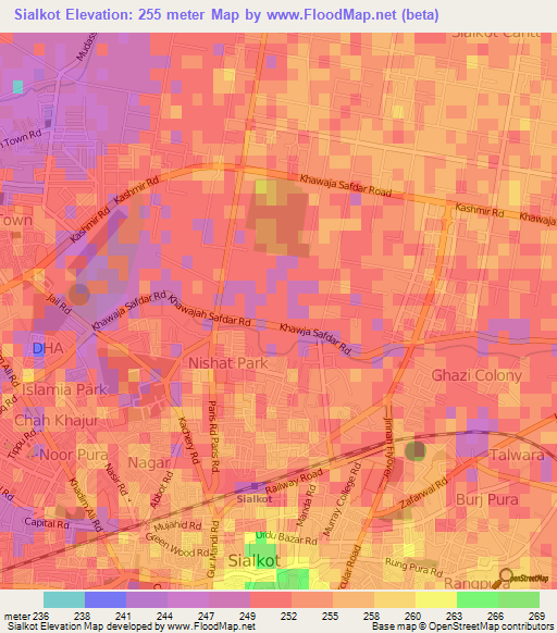 Sialkot,Pakistan Elevation Map