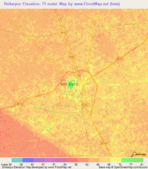 Shikarpur,Pakistan Elevation Map