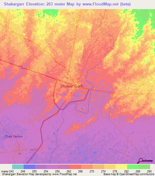 Shakargarr,Pakistan Elevation Map