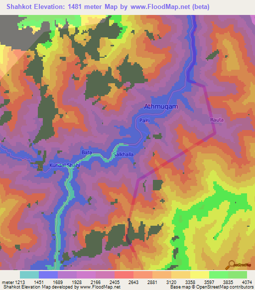 Shahkot,Pakistan Elevation Map