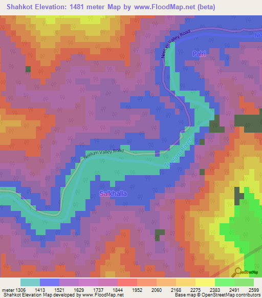 Shahkot,Pakistan Elevation Map