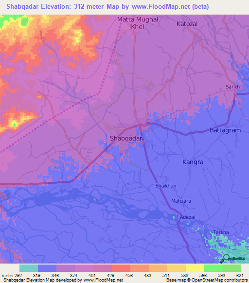 Shabqadar,Pakistan Elevation Map