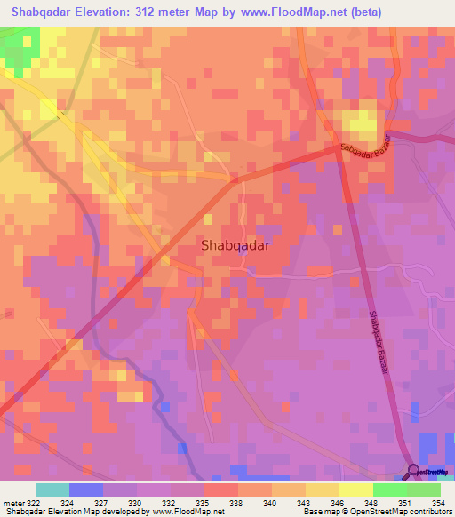 Shabqadar,Pakistan Elevation Map