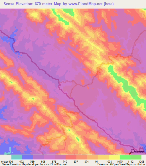 Sensa,Pakistan Elevation Map