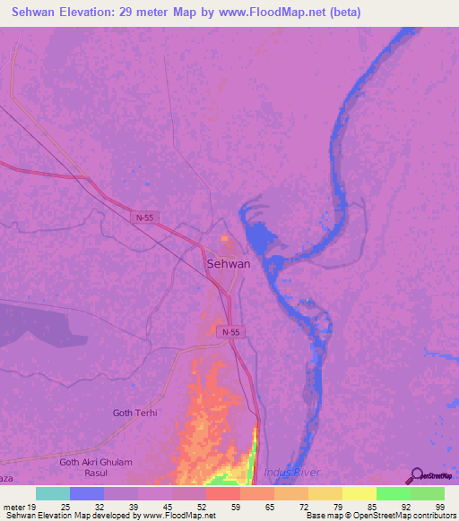 Sehwan,Pakistan Elevation Map