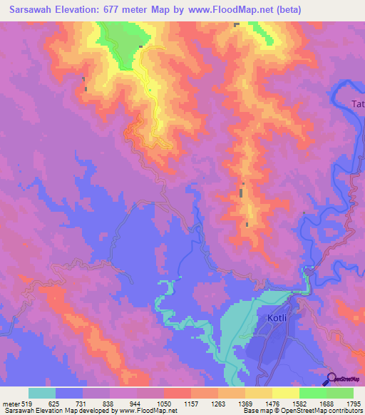 Sarsawah,Pakistan Elevation Map