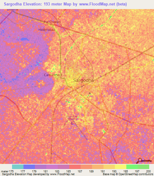 Sargodha,Pakistan Elevation Map