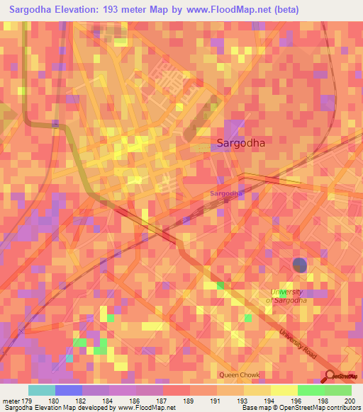 Sargodha,Pakistan Elevation Map