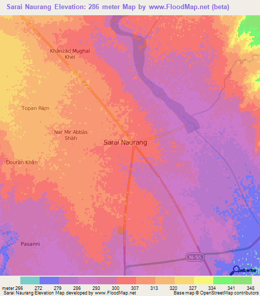 Sarai Naurang,Pakistan Elevation Map