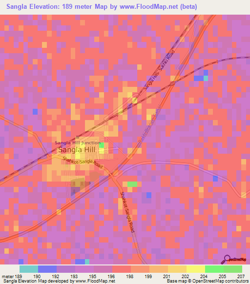 Sangla,Pakistan Elevation Map