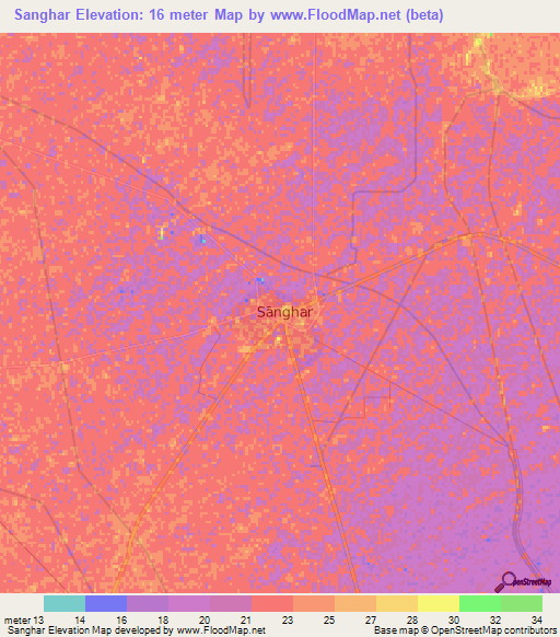 Sanghar,Pakistan Elevation Map