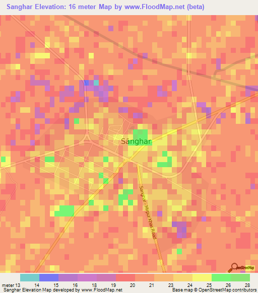 Sanghar,Pakistan Elevation Map