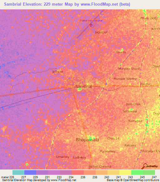 Sambrial,Pakistan Elevation Map