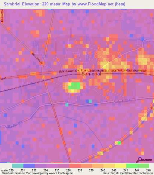 Sambrial,Pakistan Elevation Map