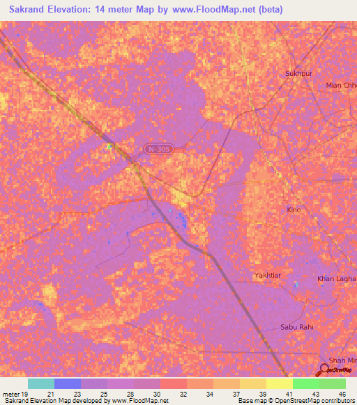 Sakrand,Pakistan Elevation Map