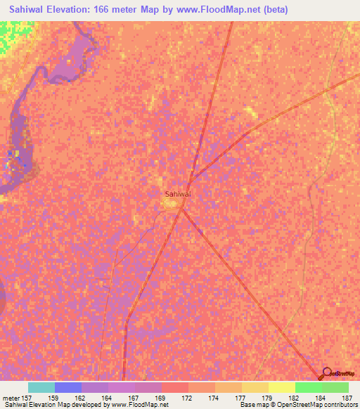 Sahiwal,Pakistan Elevation Map