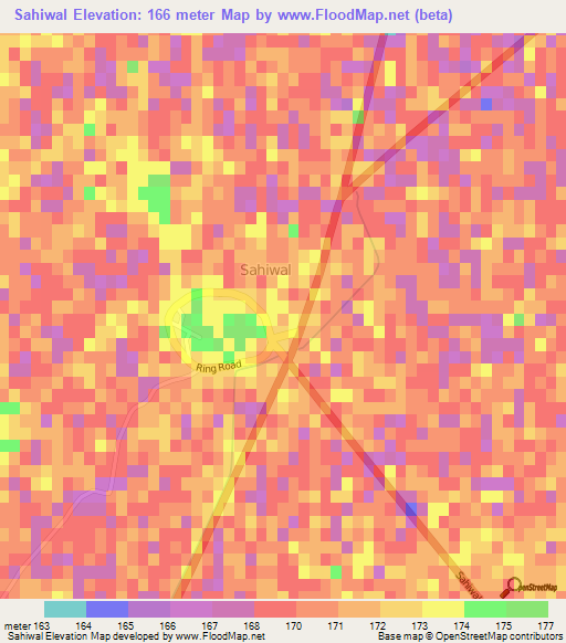 Sahiwal,Pakistan Elevation Map