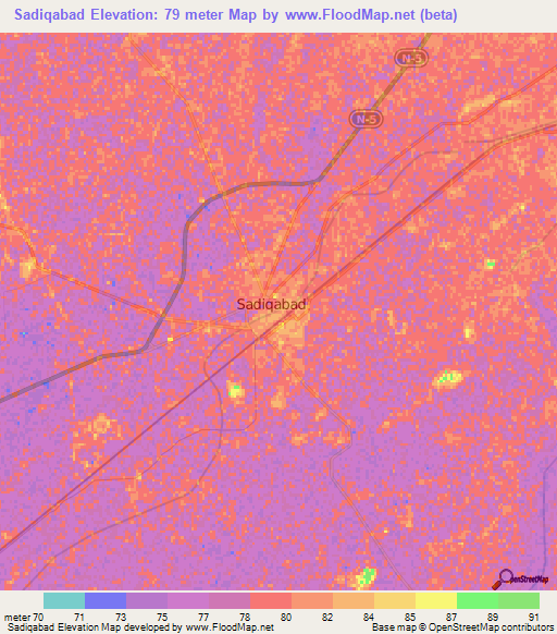 Sadiqabad,Pakistan Elevation Map