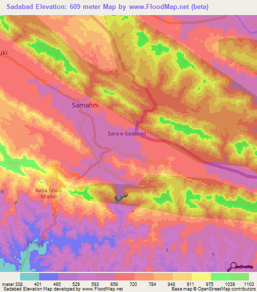 Sadabad,Pakistan Elevation Map