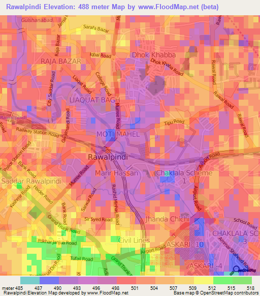 Rawalpindi,Pakistan Elevation Map