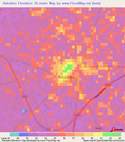 Ratodero,Pakistan Elevation Map