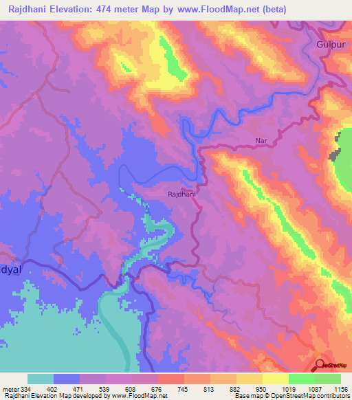 Rajdhani,Pakistan Elevation Map