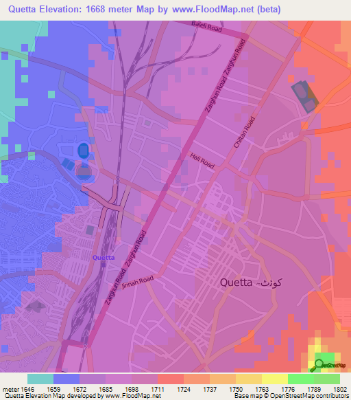 Quetta,Pakistan Elevation Map