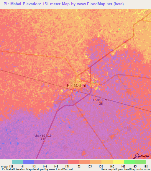 Pir Mahal,Pakistan Elevation Map