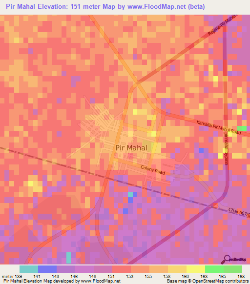 Pir Mahal,Pakistan Elevation Map