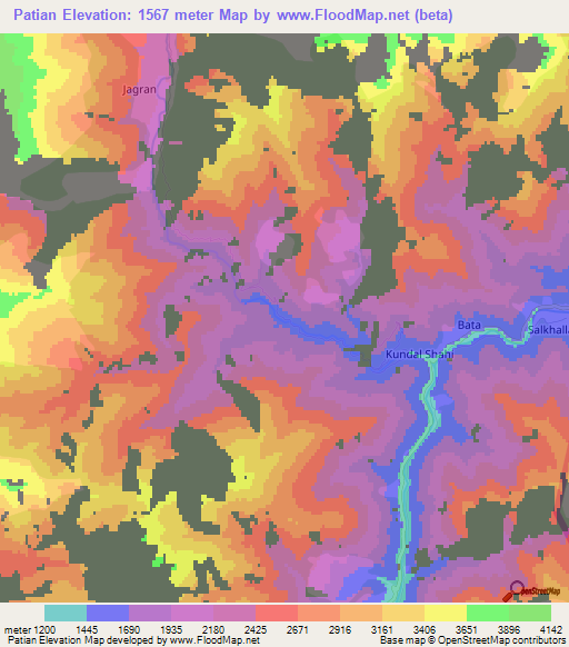 Patian,Pakistan Elevation Map