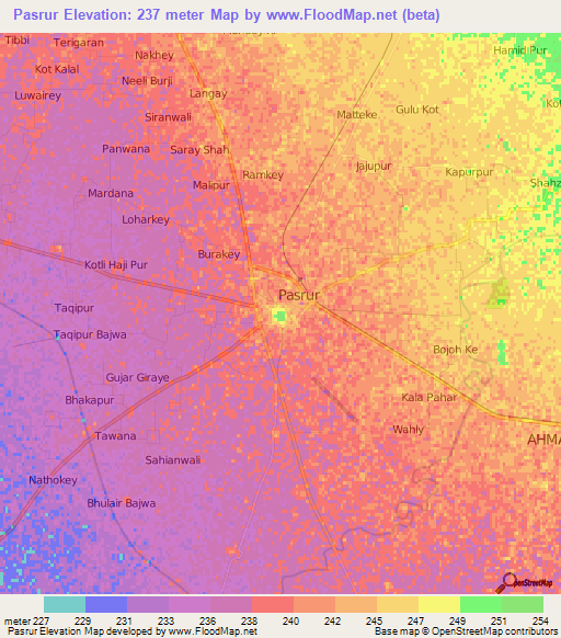 Pasrur,Pakistan Elevation Map