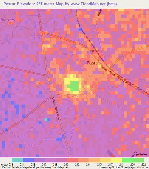 Pasrur,Pakistan Elevation Map