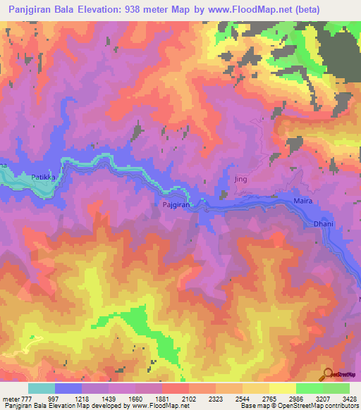 Panjgiran Bala,Pakistan Elevation Map