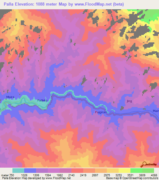 Palla,Pakistan Elevation Map