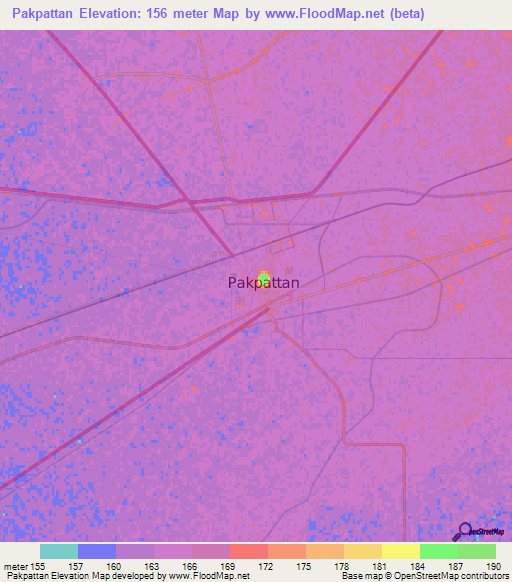 Pakpattan,Pakistan Elevation Map