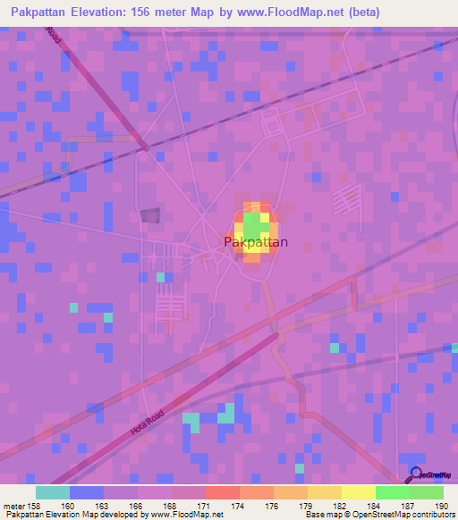 Pakpattan,Pakistan Elevation Map