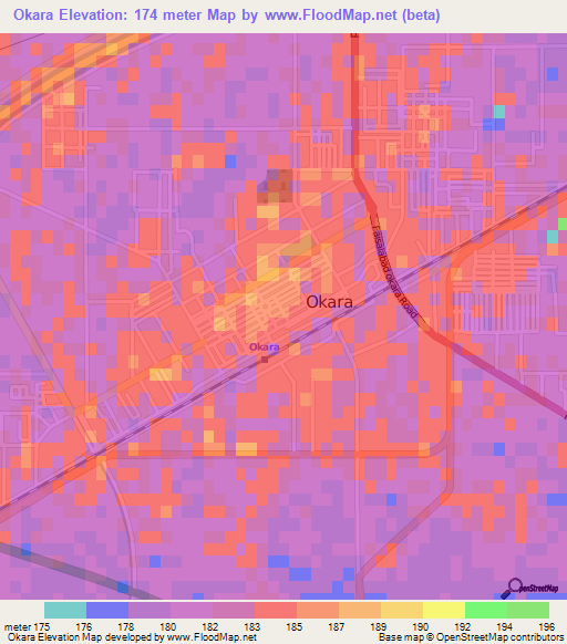 Okara,Pakistan Elevation Map