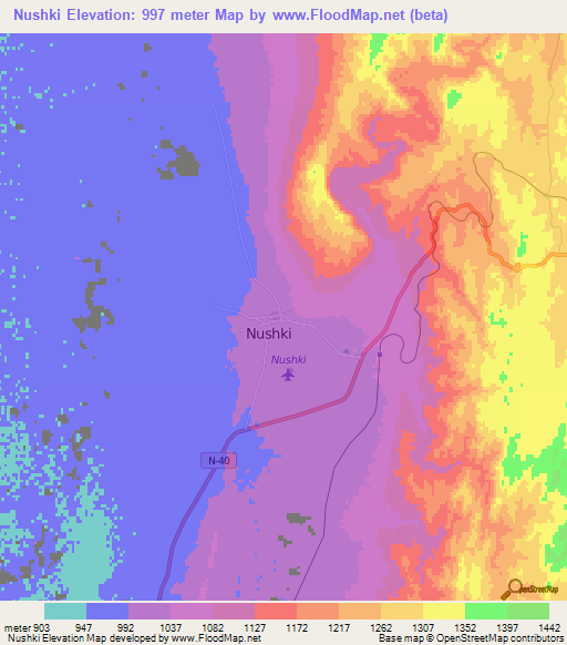 Nushki,Pakistan Elevation Map