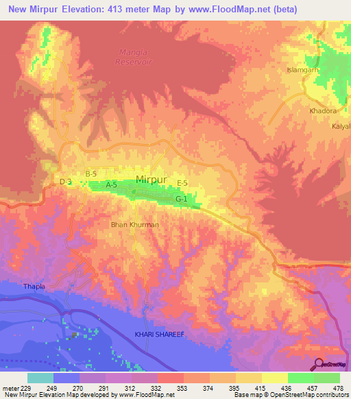 New Mirpur,Pakistan Elevation Map