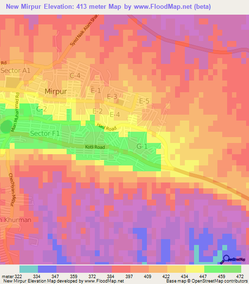 New Mirpur,Pakistan Elevation Map